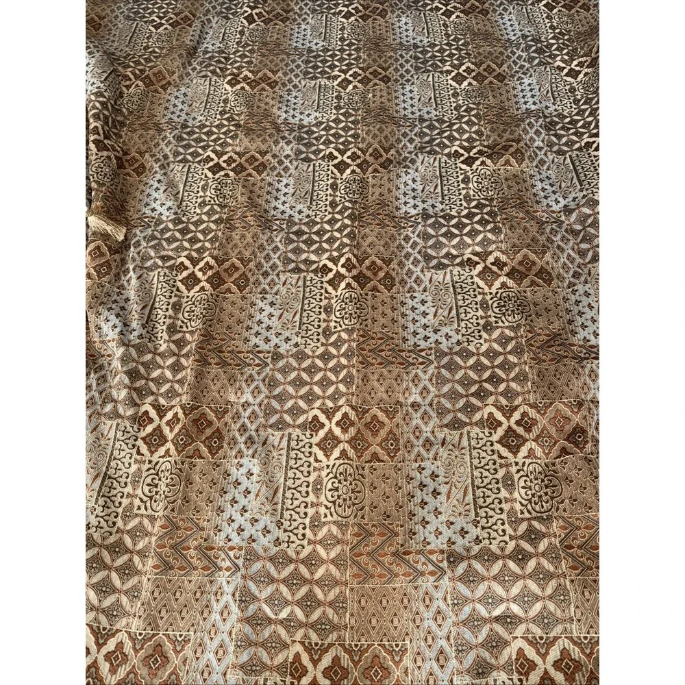Vintage Brocade Fabric Bedspread Queen Shams Decorative Pillows Gold Tan Browns